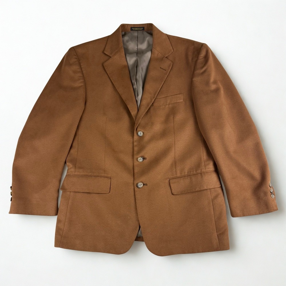 Faux Suede Blazer Mens 40S Camel Brown 3 Button Tailored‎ Norm Thompson USA Made